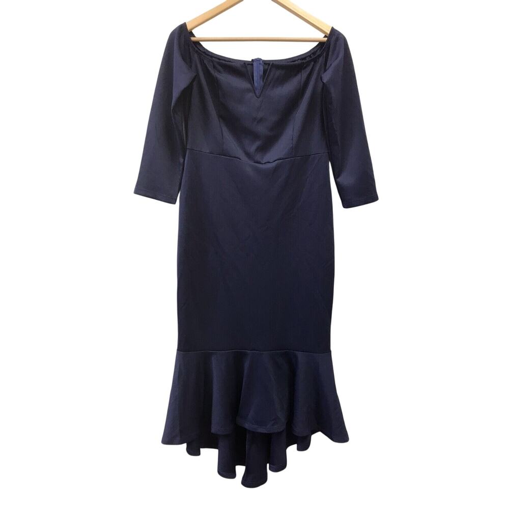Womens Dress Large Maxi Blue Flounce Hemline